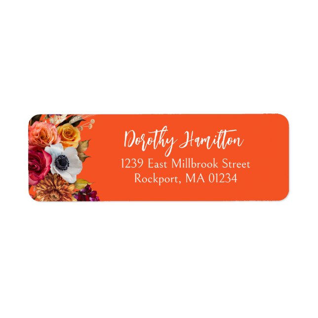 Burgundy Fall Flowers Elegant Script Label (Front)