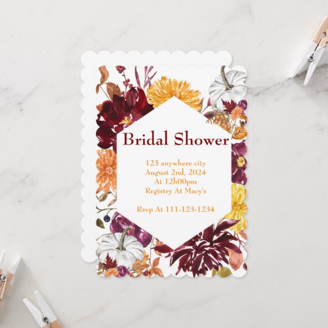 BURGUNDY FALL FOLIAGE BRIDAL SHOWER INVITATION (Front/Back In Situ)