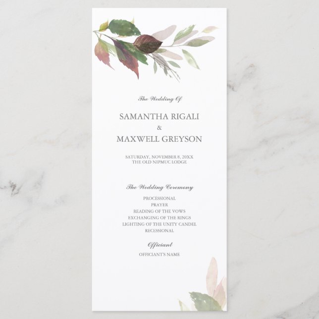 Burgundy Fall Foliage Wedding Program (Front)