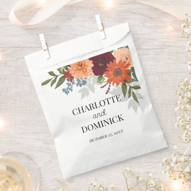  Burgundy Fall Garden Floral Wedding  Favor Bag (Clipped)