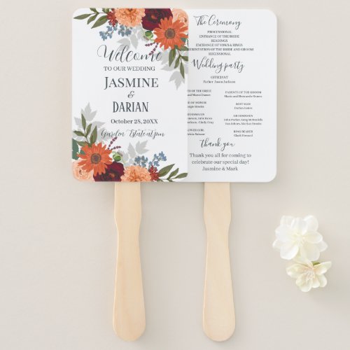 Burgundy Fall Garden Floral Wedding  Hand Fan