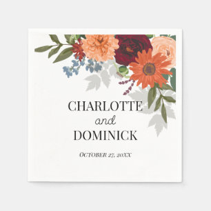 Burgundy Fall Garden Floral Wedding Napkins