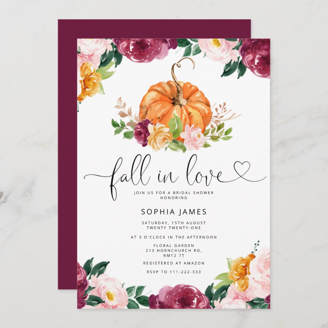 Burgundy Fall in love bridal shower invitation | Zazzle