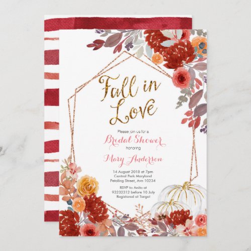 Burgundy Fall in Love Bridal Shower Invitation