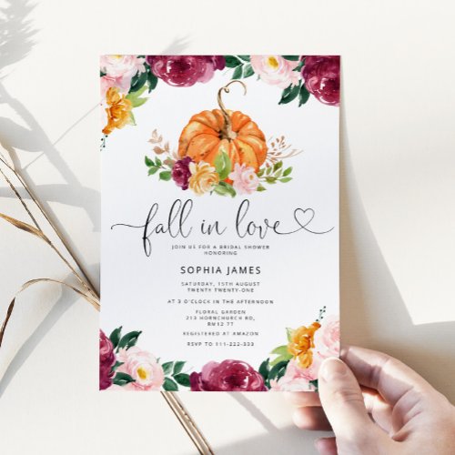 Burgundy Fall in love bridal shower invitation