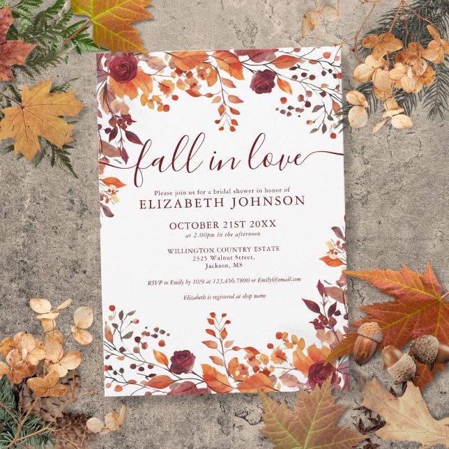 Burgundy Fall In Love Bridal Shower Invitation (Burgundy Fall In Love Bridal Shower Invitation)