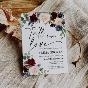 Burgundy Fall in Love Bridal Shower Invitation