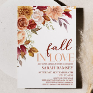Burgundy Fall In Love Floral Flowers Bridal Shower Invitation