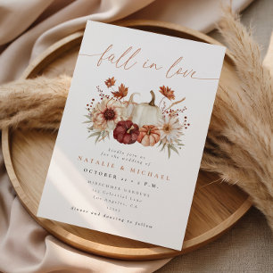 Burgundy Fall in Love Floral Pumpkin Wedding Invitation