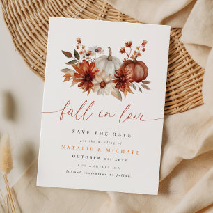 Burgundy Fall in Love Floral Pumpkin Wedding Save The Date