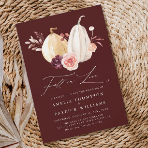 Burgundy Fall in Love Pumpkin Autumn Wedding Invitation