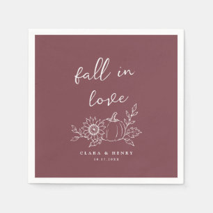 Burgundy Fall in Love Pumpkin Bridal Shower Napkins