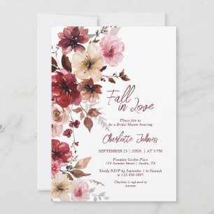 Burgundy Fall in Love Wine Red Blush Bridal Shower Invitation
