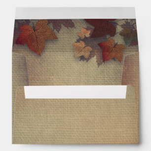 Burgundy Fall Leaves Rustic Burlap Wedding Envelope
