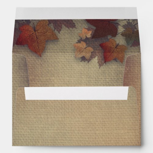 Burgundy Fall Leaves Rustic Burlap Wedding Envelope - Maple leaves and rustic burlap fall wedding invitation envelopes