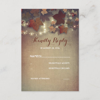 Burgundy Fall Leaves Rustic Wedding RSVP Cards
