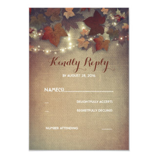 Burgundy Fall Leaves Rustic Wedding RSVP Cards