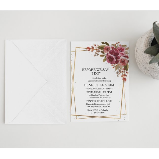 Burgundy Fall or Autumn Theme Rehearsal Dinner Invitation (Creator Uploaded)