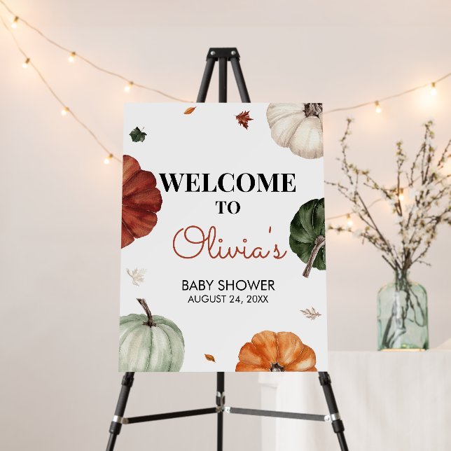 Burgundy Fall Pumpkin Baby Shower Welcome Sign (In Situ (Stand))