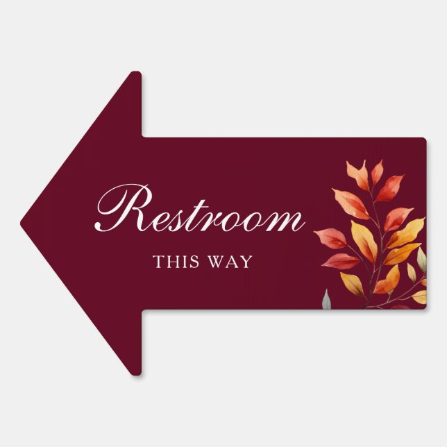 Burgundy Fall Restroom Arrow Wedding Sign (Front)