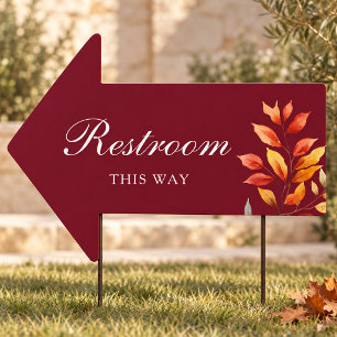 Burgundy Fall Restroom Arrow Wedding Sign