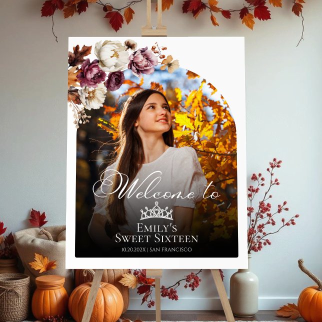 Burgundy Fall Sweet 16 Photo Welcome Sign (Creator Uploaded)