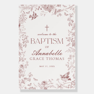 Burgundy Fall Toile Floral Baptism Welcome Sign