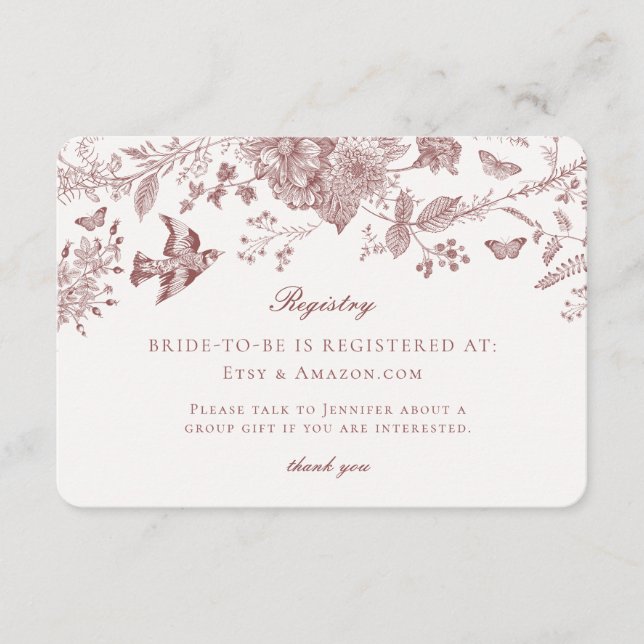 Burgundy Fall Toile Jouy Registry Card Insert (Front)
