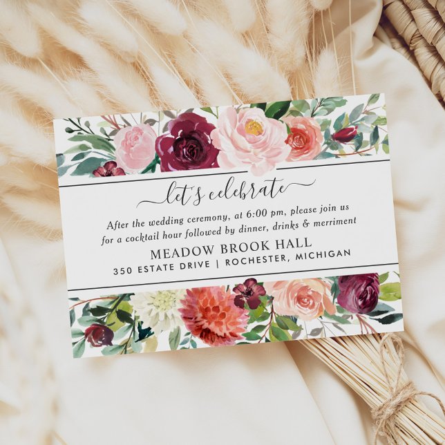 Burgundy Fall Watercolor Floral Reception Enclosure Card (Creator Uploaded)