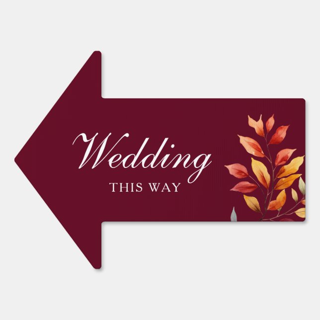 Burgundy Fall Wedding Direction Arrow Sign (Front)