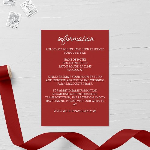 Burgundy Fall Wedding  Enclosure Card