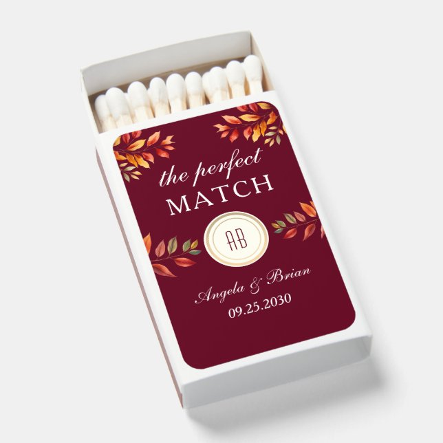 Burgundy Fall Wedding Matchboxes (Front Open)
