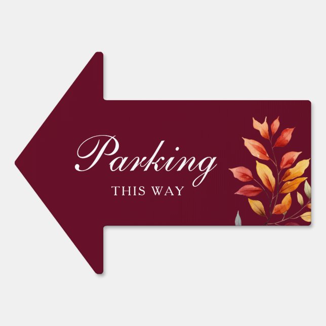 Burgundy Fall Wedding Parking Arrow Sign (Front)