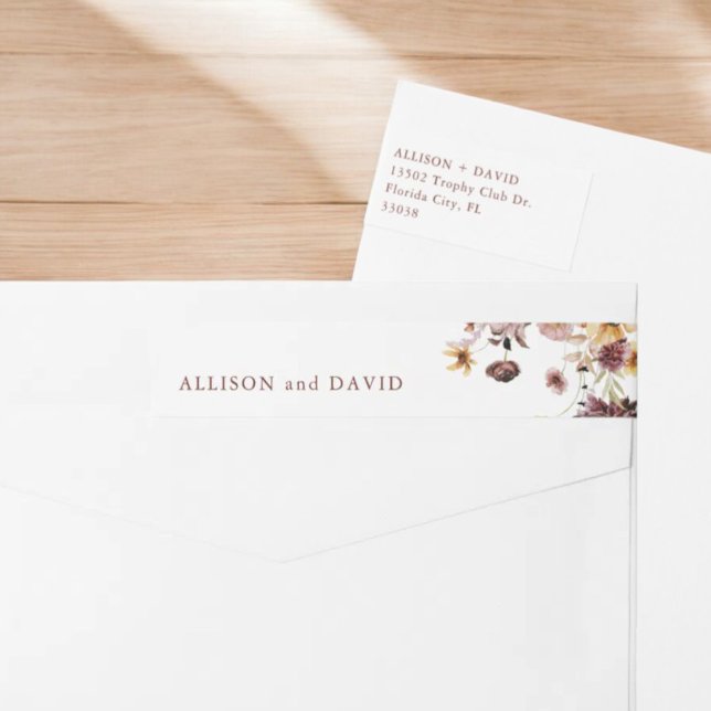 Burgundy Fall Wedding Return Address Wrap Around Label (Creator Uploaded)