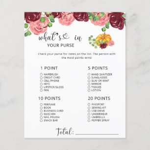 Burgundy fall whats in your purse baby shower game