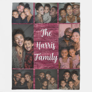 Burgundy Family Photo Collage Fleece Blanket