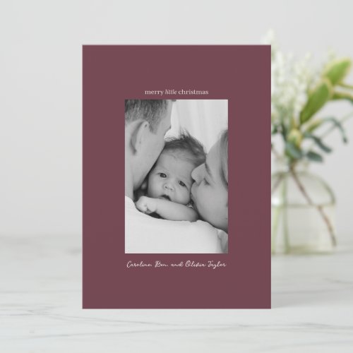 Burgundy Family Photo Merry Little Christmas Holiday Card