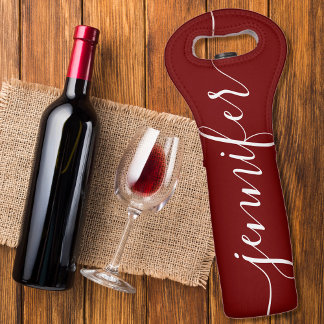 Burgundy Fancy Script Font Personalized Wine Bag
