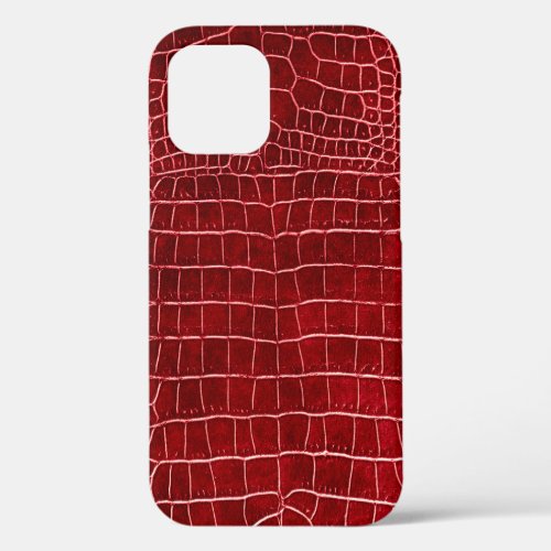 Burgundy Faux Crocodile Leather iPhone 12 Case