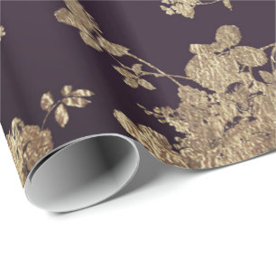 Burgundy faux gold shabby vintage chic floral wrapping paper