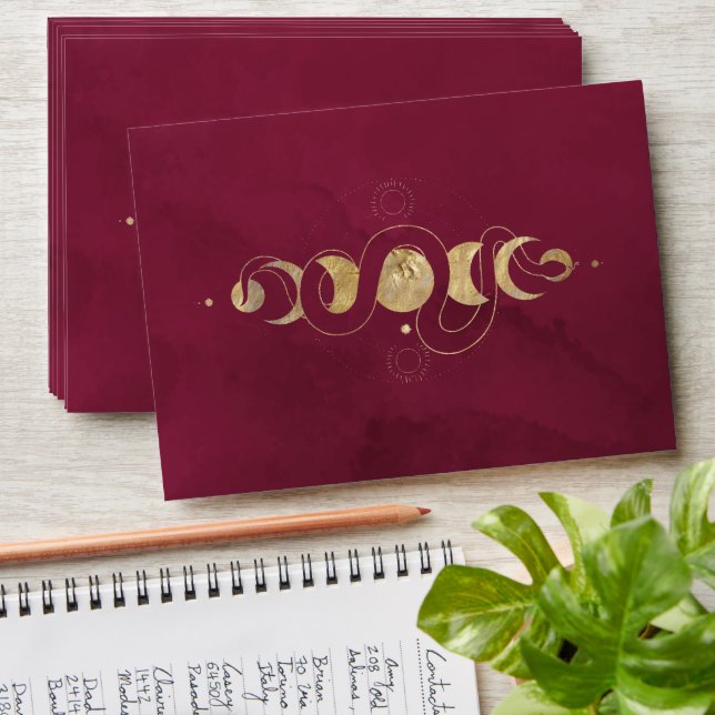Burgundy & Faux Gold Tarot Celestial Wedding Envelope (Stacked)