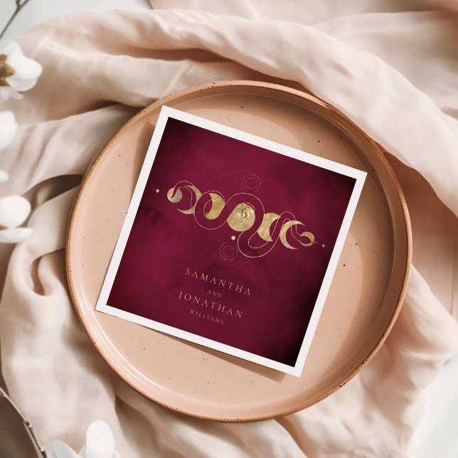 Burgundy & Faux Gold Tarot Celestial Wedding Napkins (Creator Uploaded)