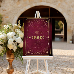 Burgundy & Faux Gold Tarot Celestial Wedding Sign