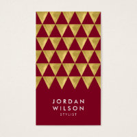 Burgundy Faux Gold Triangle Modern Vertical Business Card