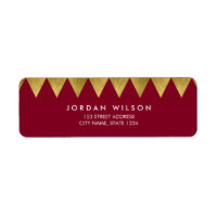 Burgundy Faux Gold Triangle Pattern Modern Address Label