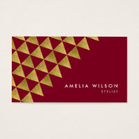 Burgundy Faux Gold Triangles Stylist Social Media Business Card
