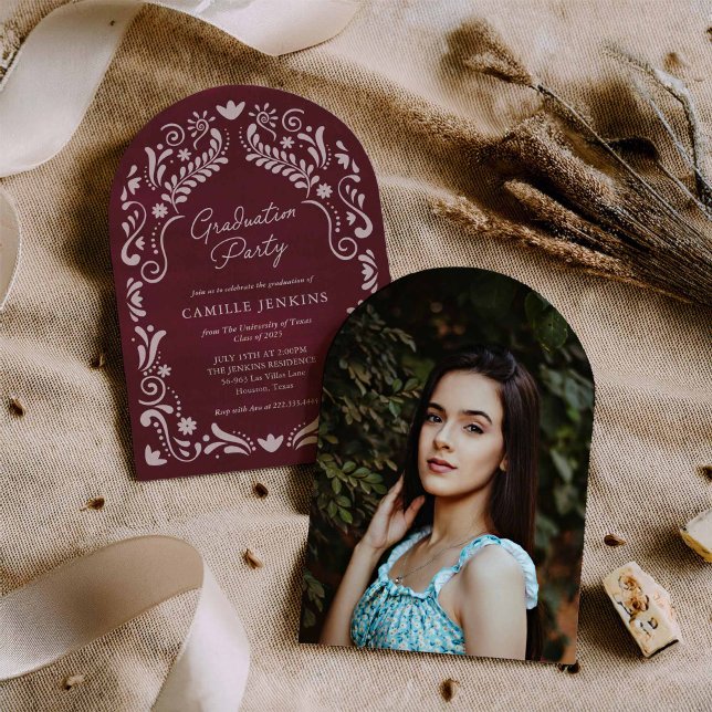 Burgundy Fiesta Graduation Party Arch Photo Invitation (Creator Uploaded)