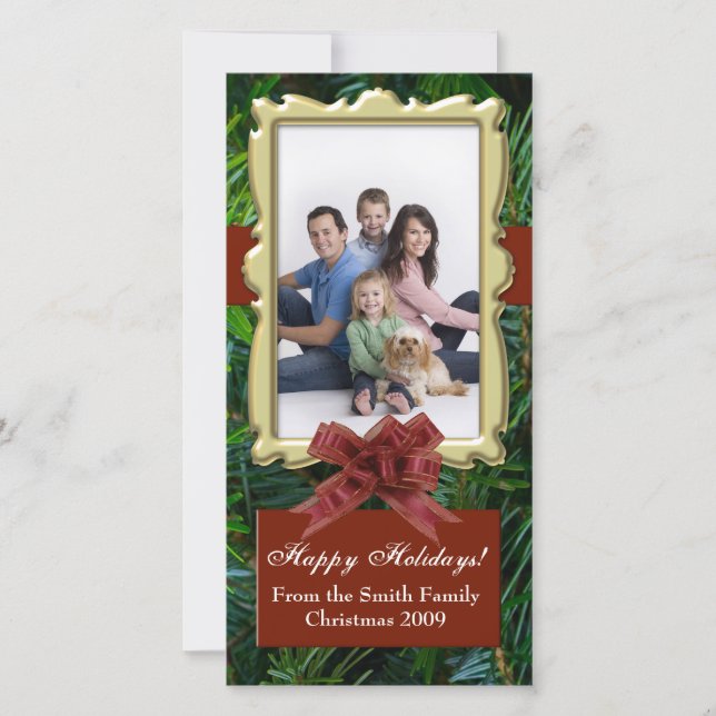 Burgundy Fir Tree Traditional Photo Cards (Front)