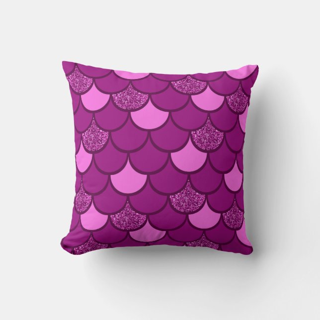 Burgundy fish scale pattern with glitter effect throw pillow (Front)
