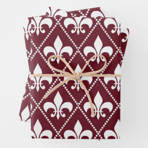 Burgundy Fleur de Lis Wrapping Paper Sheets